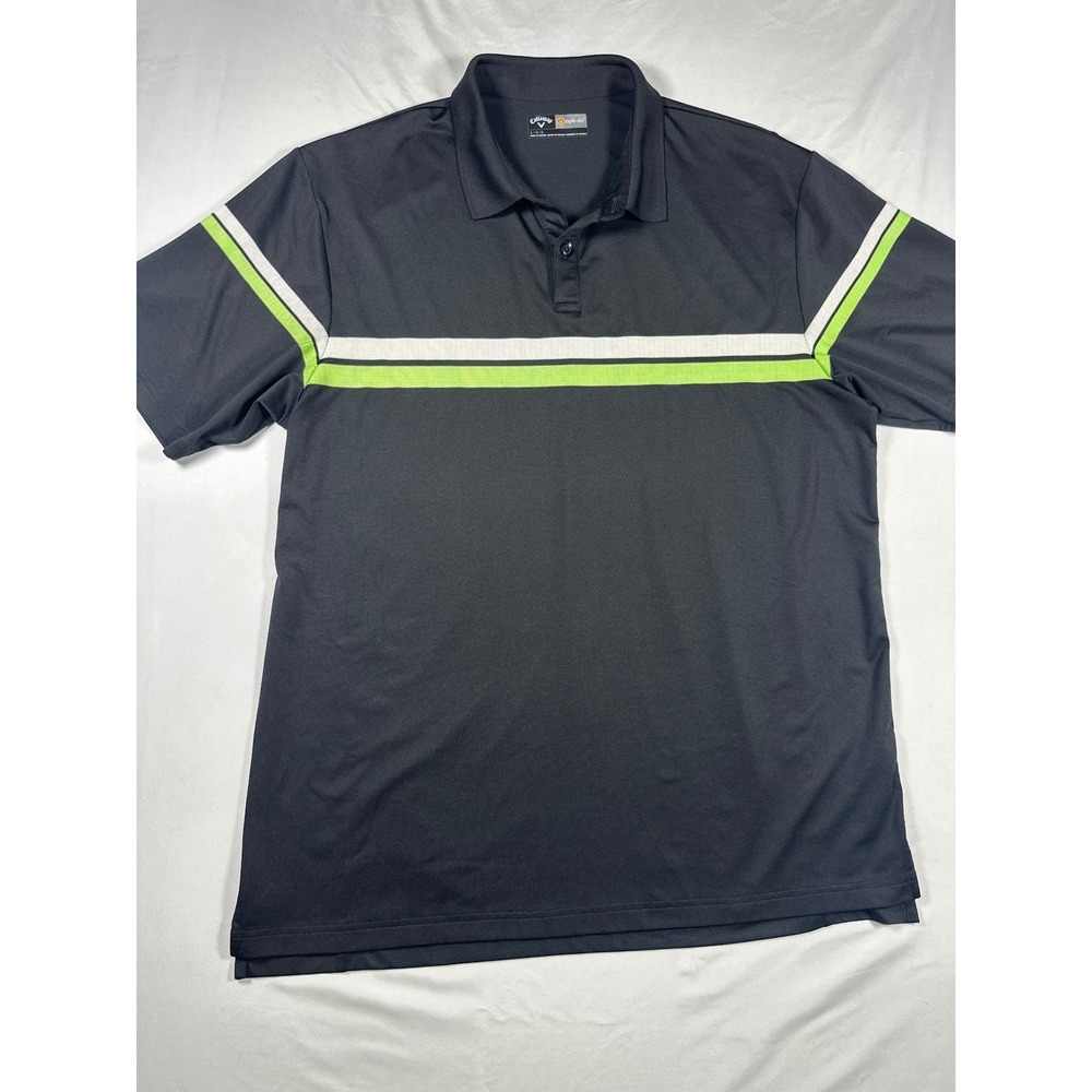 Callaway OptiDri Mens Golf Polo Shirt Black Lime Green Stripe Large Short Sleeve